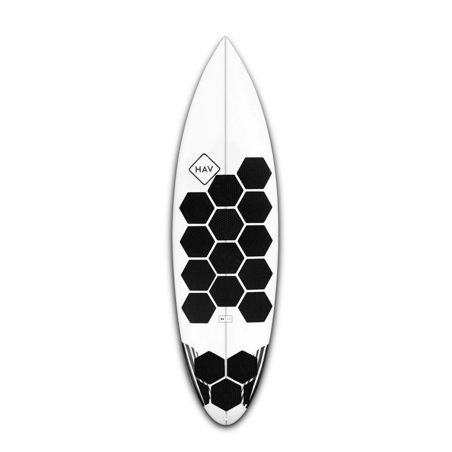 Installierte RSPro Hexa Traction Black Edition auf einen Surfboard vor weißem Hintergrund.