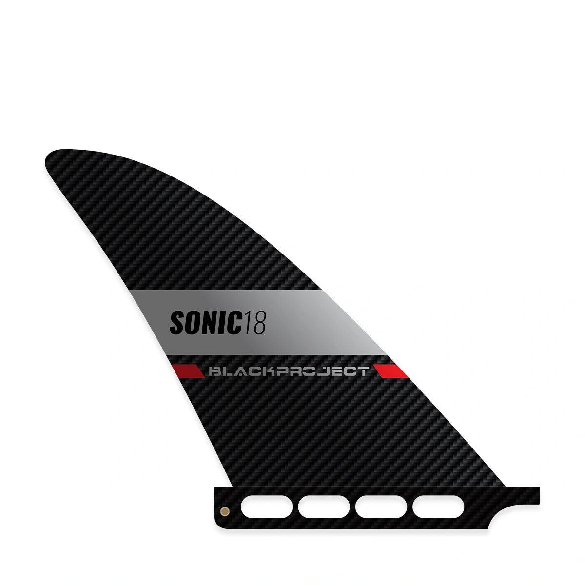 Rechte Seite der SUP Finne Black Project Sonic mit Surf Box Base.