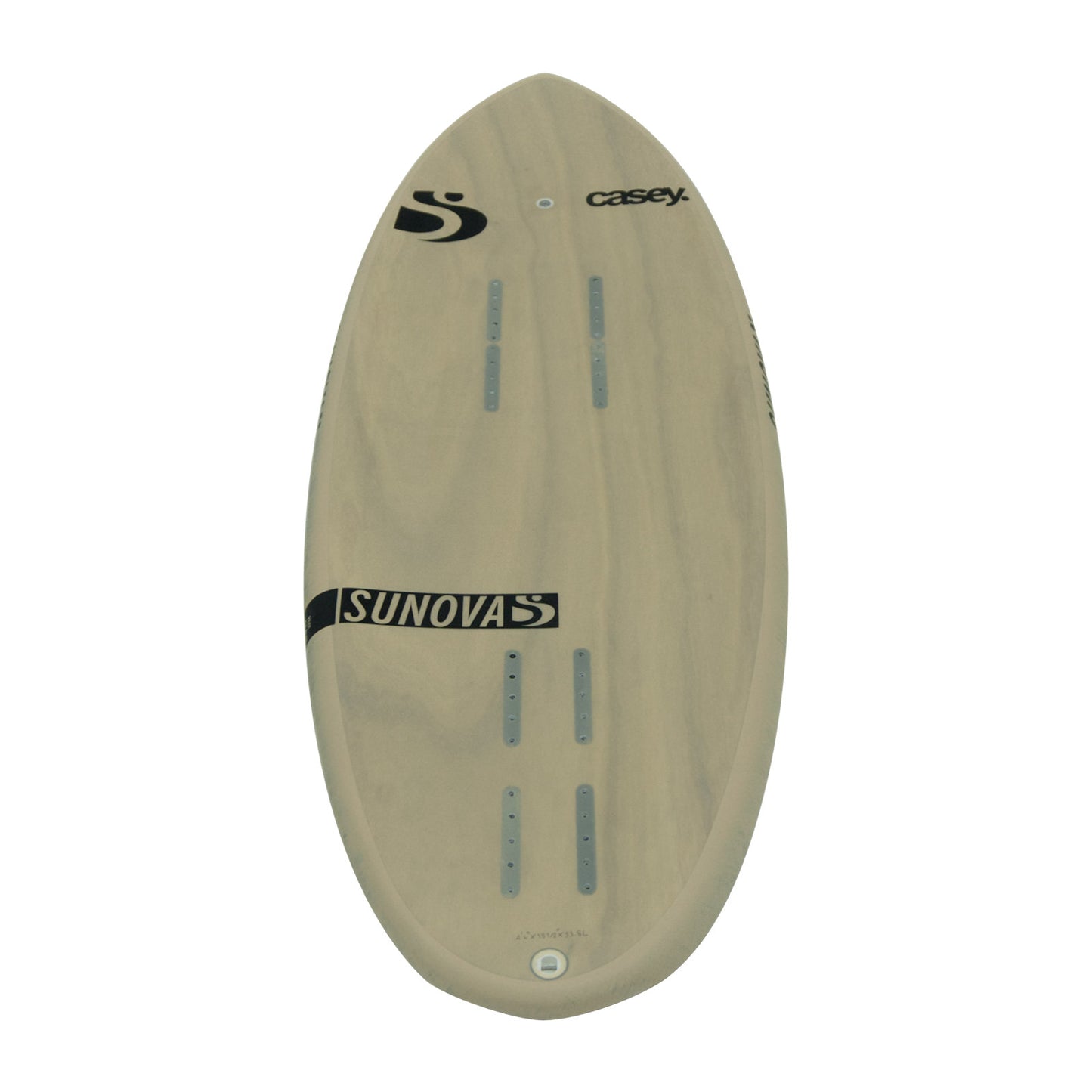 Heck Ansicht des Sunova Casey Pilot Surf Pronefoil Board in der TR3 Bauweise.