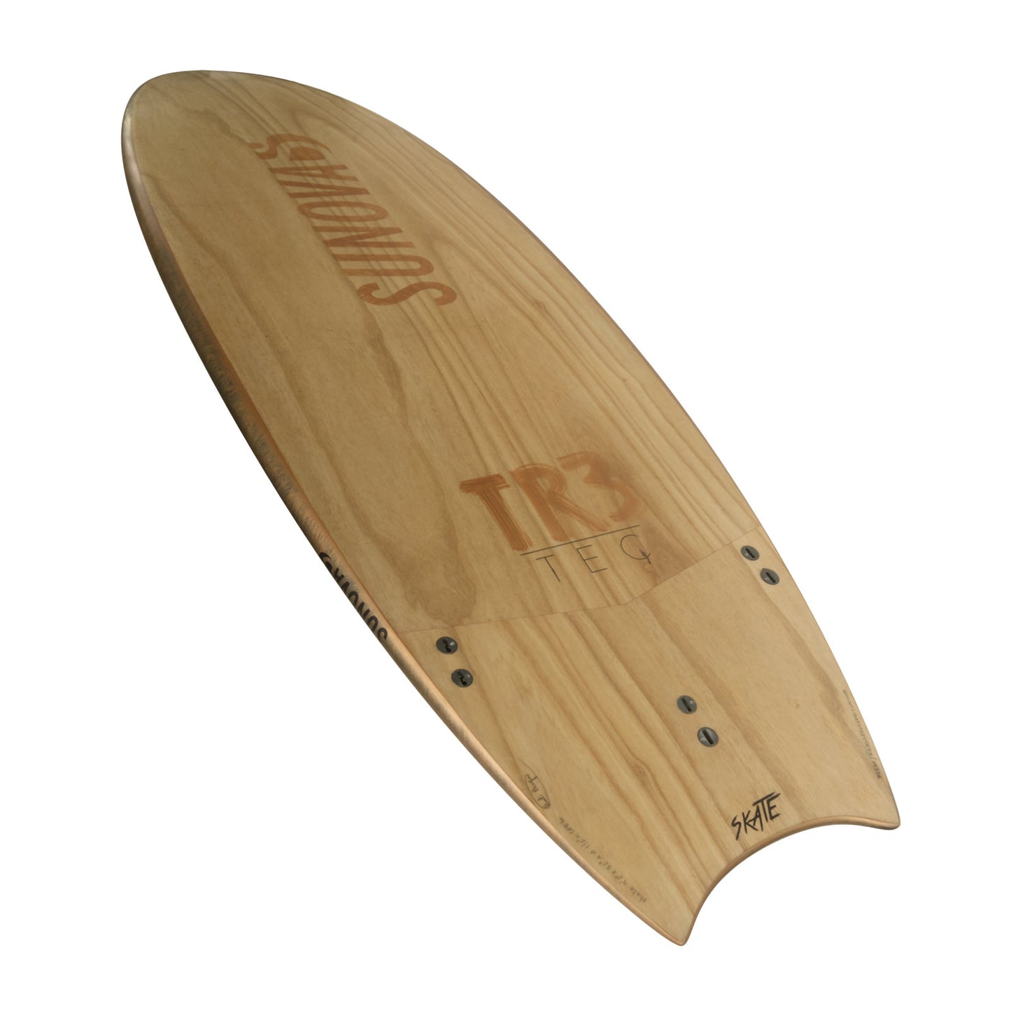 Perspektivische Heck Ansicht der Unterseite des Sunova Skate Wave SUP Board in der TR3 Bauweise.