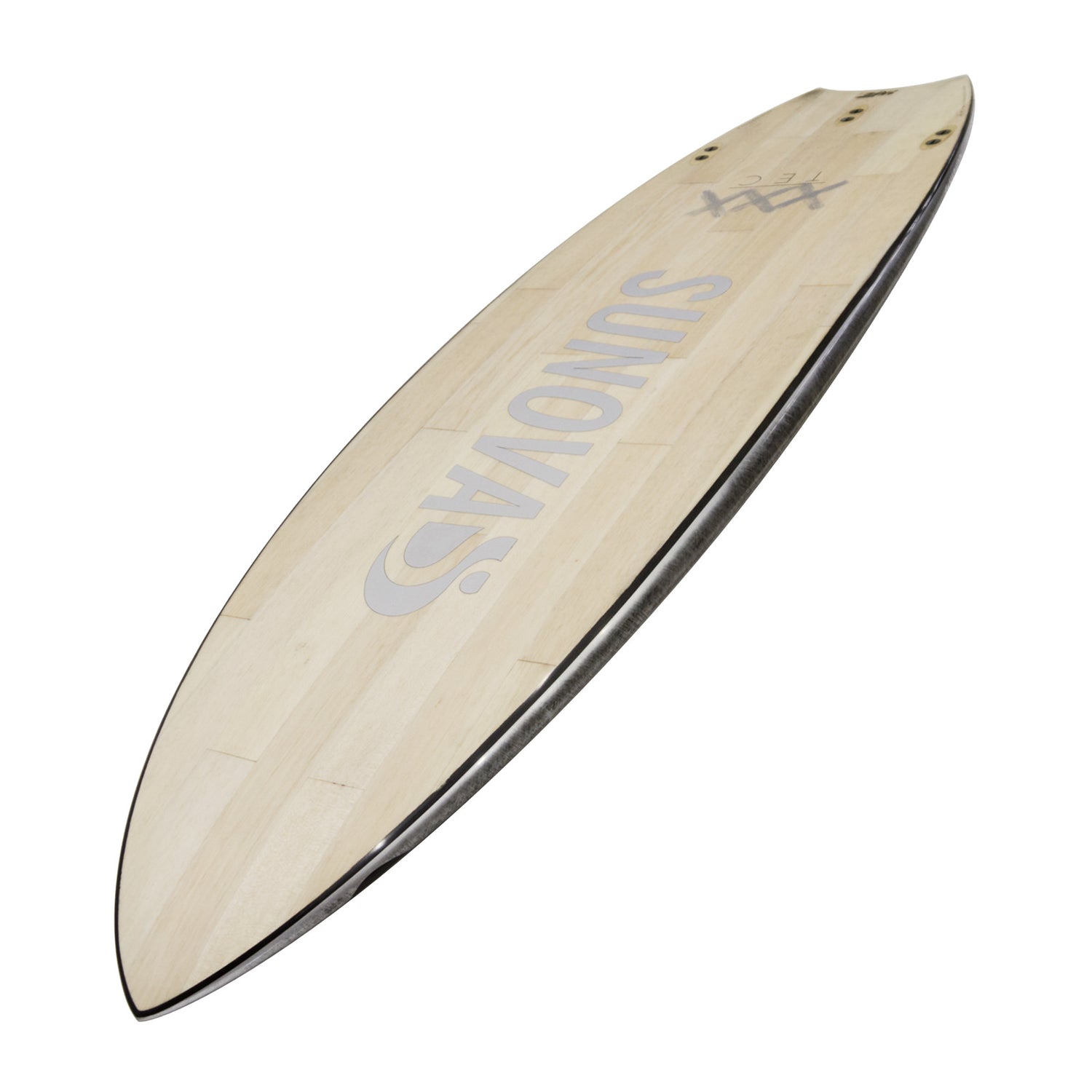 Perspektivische Ansicht der Unterseite des Sunova Skate Wave SUP Board in der XXX Bauweise.
