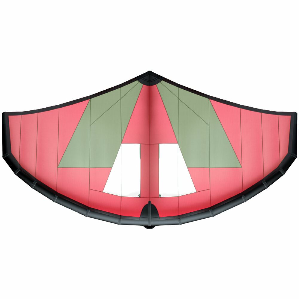 Ansicht der Oberseite des Vayu VVing V2 Wingfoil Wing in rot-grün.